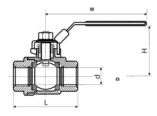 Чертеж габаритный полнопроходного шарового крана ABRA-BV-027A